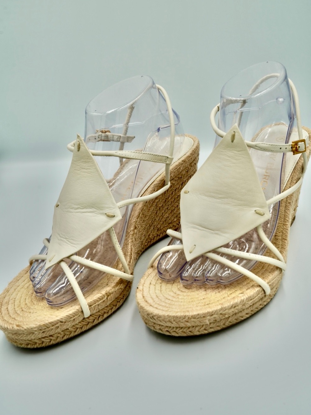 Tory Burch Diamond Patch Leather Espadrille Wedge Sandals Cream Ivory Size 10